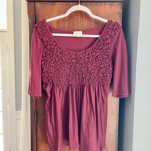 Anthropology maroon top.